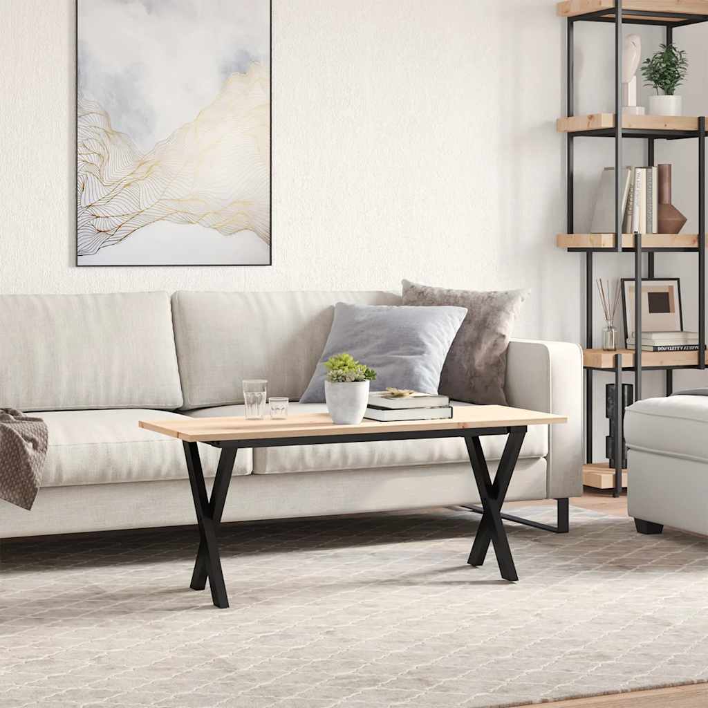 Coffee Table with X shaped Frame 110 x 40 x 45 cm Solid Pine Wood & Steel