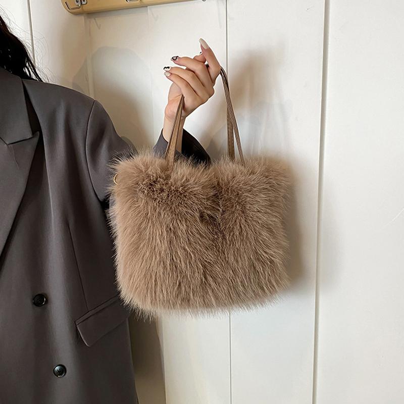 

Роскошные женские квадратные сумки через плечо из искусственного меха, зимняя пушистая женская сумка через плечо, мягкая пушистая плюшевая женская маленькая сумочка, кошелек 25x12x19cm кофейный