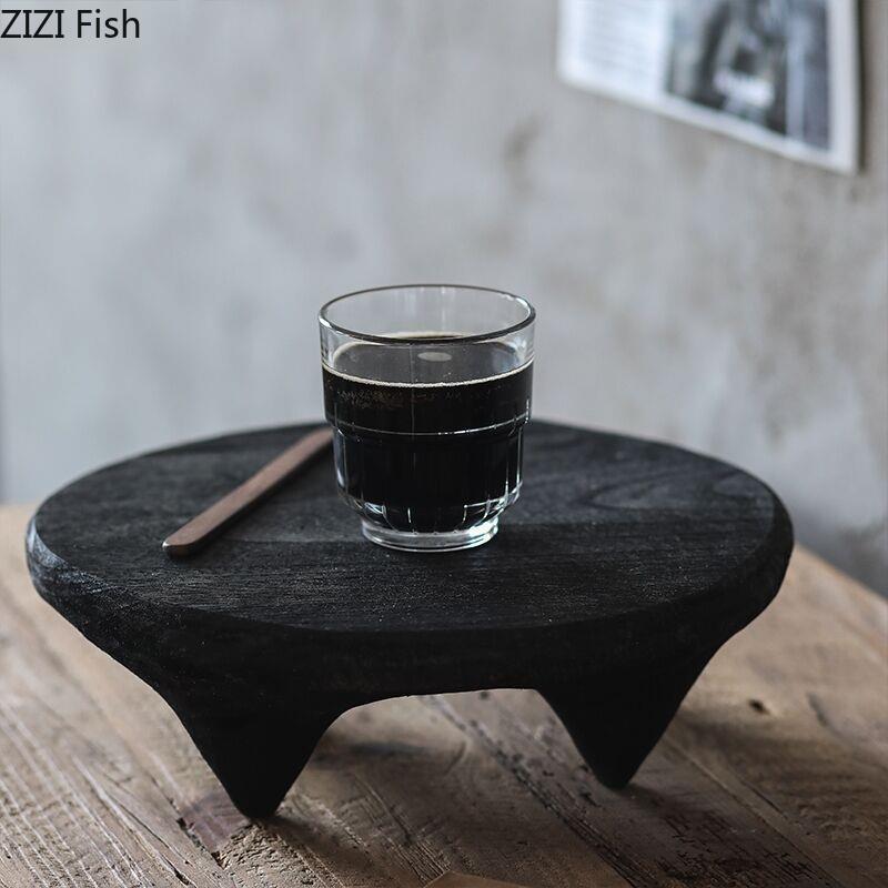 Black Low Legged Tray Creative Solid Wood Storage Tray Tea Set Jewelry Cosmetics Storage Tray Home Decoration Storage Tool