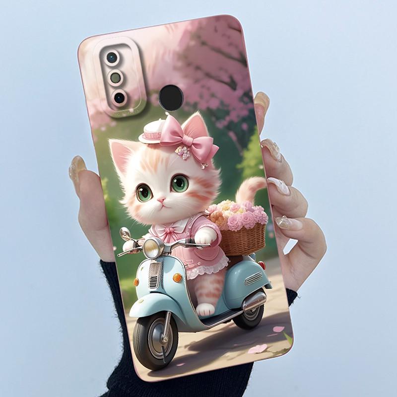New Hot For Tecno Spark 6 Go / Spark 6 Air Case Lovely Cartoon Cat Liquid Silicone Soft TPU Shockproof Back Cover Ultrathin Capa