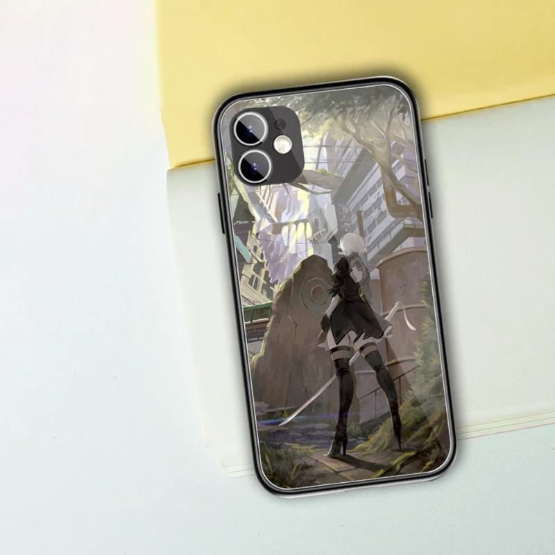 Cute Girl Nier Automata Phone Case For IPhone 14 13 12 11 XS X 8 7 6 Plus Mini Pro Max SE 2022 Black PC TPU Glass Phone Cover
