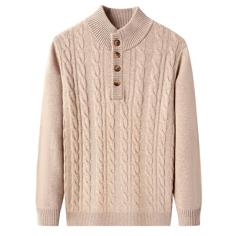 Men's Stand Collar Four-Button Jacquard Wool Sweater, Winter 2025 Fashion for Young and Middle-Aged, Casual Base Layer