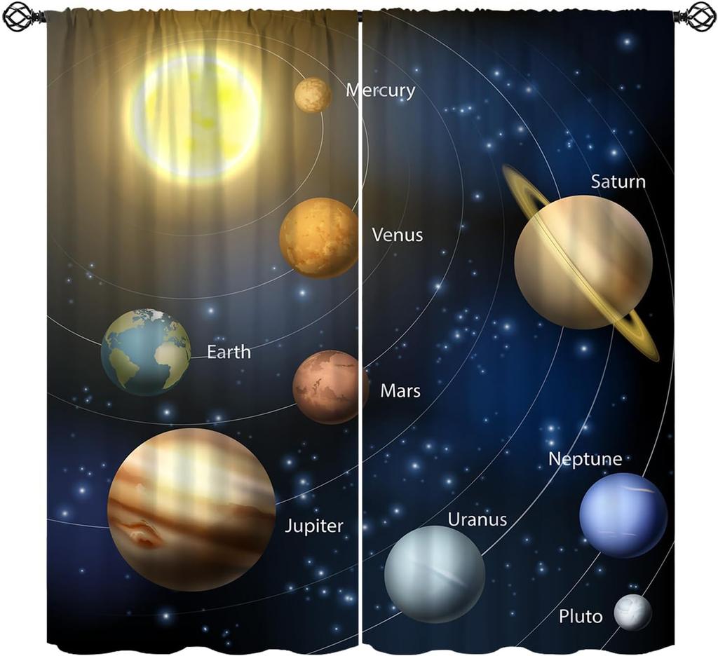 Solar System Window Curtains, Outer Space Space Astronaut Galaxy Window Treatments for Kids Boys Girls Bedroom Living Room