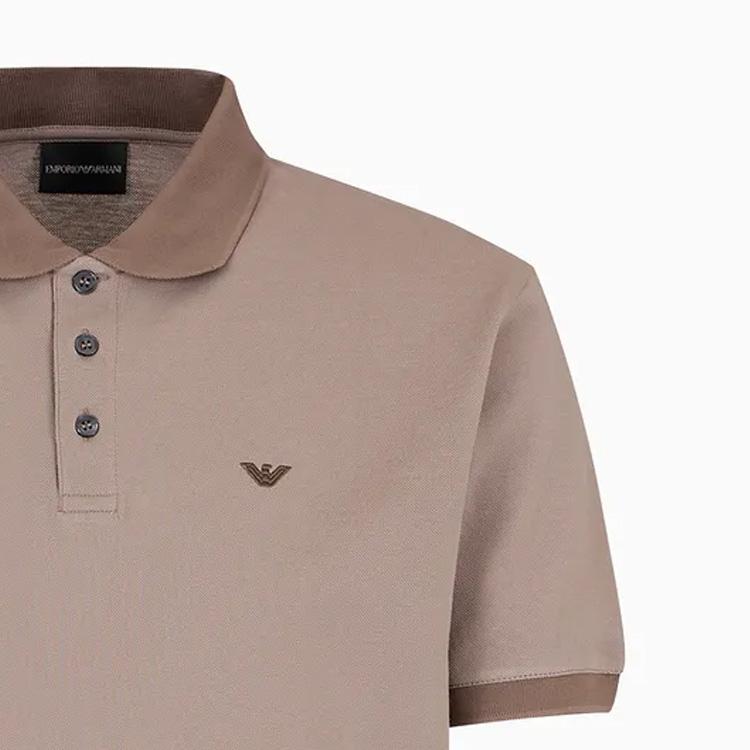 Emporio Armani Ss24 Solid Color Logo Embroidered Casual Short Sleeve Polo Shirt Men Polo Shirts Light-Brown 3D1FM11-JTKZ1-0650