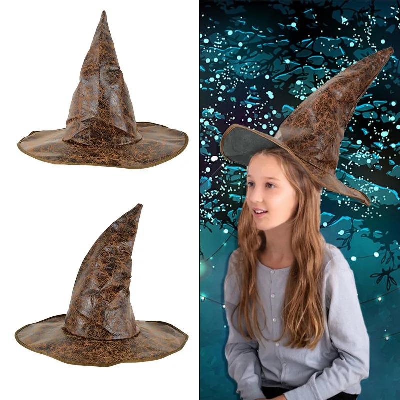 Halloween Leather Witch Wizard Hats Vintage Party Hat Headwear Props Decoration Cosplay Costume Accessories for Children Adult