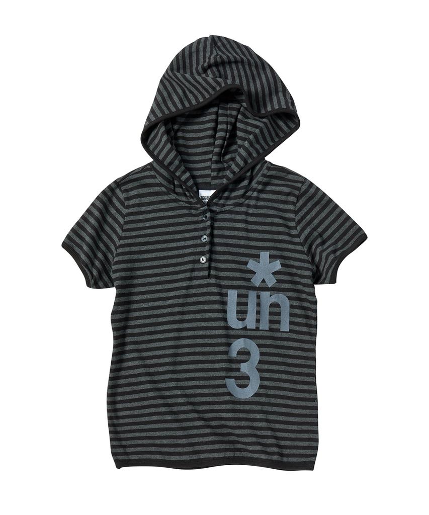 Eontaiteulseoul Symbol Stripe Henry Hoodie Crop Short Sleeve Black