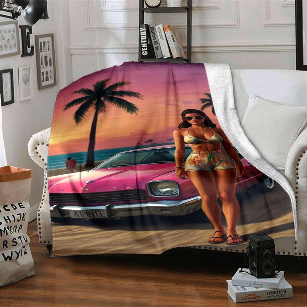 1 pezzo Coperta Morbida in Flanella Grand Theft Auto con Stampa di Designer Una coperta accogliente per tutte le stagioni, perfetta per il divano, il letto, l'ufficio