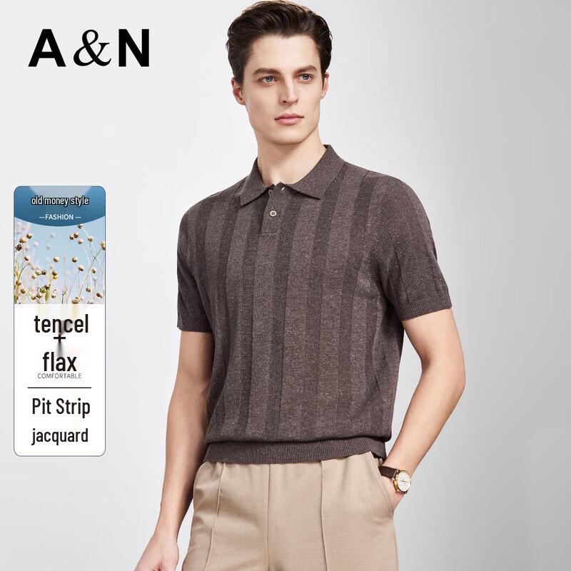 Men s Tencel Linen Blend Ribbed Jacquard Polo Shirt 50