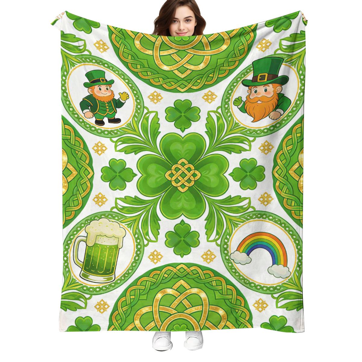 

Cute Patricks Day Green Portable Blanket Lightweight Flannel Sofa Bed Travel Camping Living Room Office Sofa Chair and Bed 75x100cm (30x40inch)