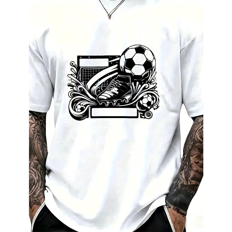 European Size Casual Sport Style Men'S T-Shirt Football Soccer Ball And Cleat Design Summer Wear for Sports Fans And Gifts