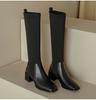 Fashion Comemore Retro Knitted Knee High Elastic Boots Chunky High Heeled Women's Sock Long Boots Casual Slip on Autumn Single Botas