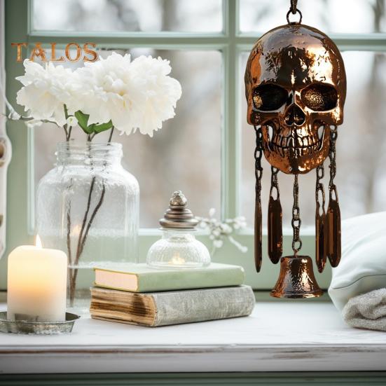 Gothic Schädel Windspiel Wetterfest Innen Außen Garten Terrasse Metall Vintage Schädel Hängende Windglocke Halloween Dekoration Ornament