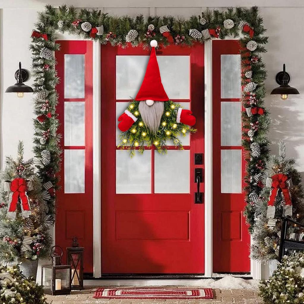 Christmas Wreath Gnome With LED Lights Gnome Christmas Wreath With Lights For Indoor Window Fireplace Shelf Bedroom Living Room