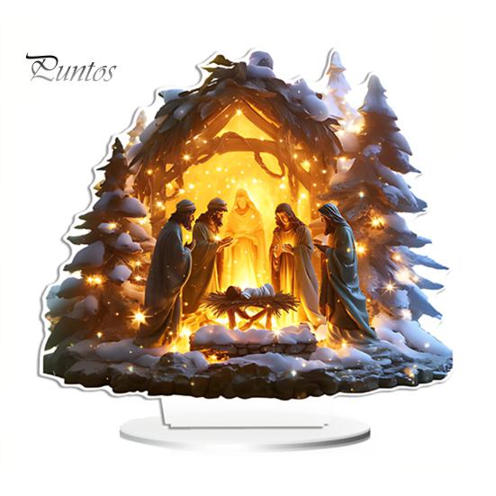 Winter Snow House Acrylic Decoration 2D Flat Nativity Scene Table Sign Christmas Home Office Living Room Bedroom Bookshelf Desktop Ornament