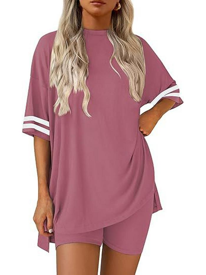 2026 Comfortable Women's Casual Round Neck T-shirt & Elastic Waist Shorts Set