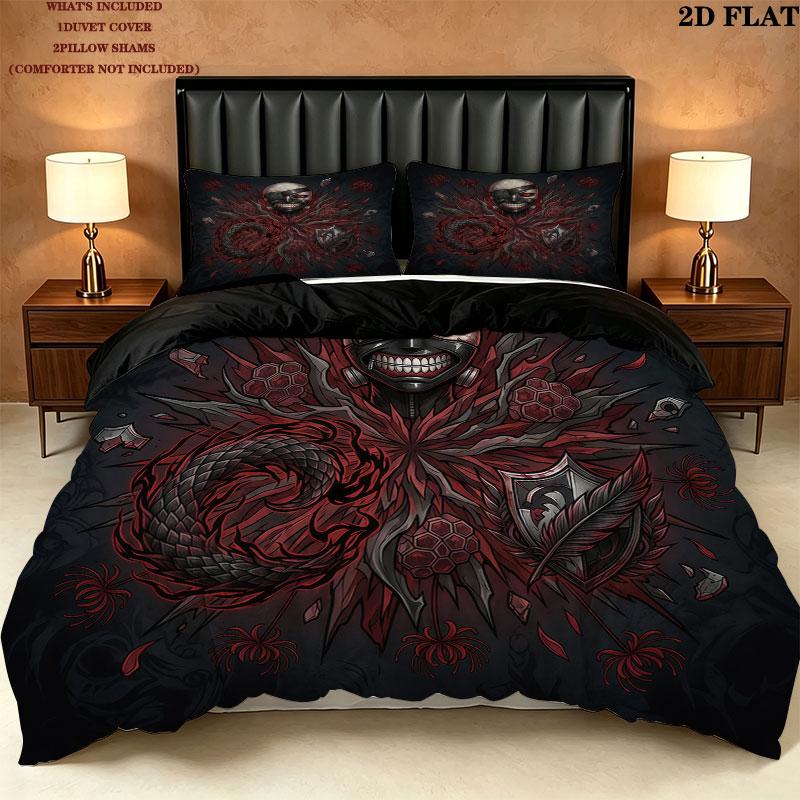 Tokyo Ghoul Vzor Povlečení Sada Prošívaných Dek Quilt Cover Povlak na Polštář Domácí Narozeninový Dárek(1 * povlak na peřinu + 2 * povlak na polštář, bez jádra)