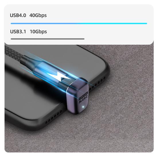 USB C Right Angle Adapter 240W PD 8K@60Hz Video Charge Adapter 40Gbps Data Transfer LED Light Metal Adapter for MacBook Pro for IPad Pro