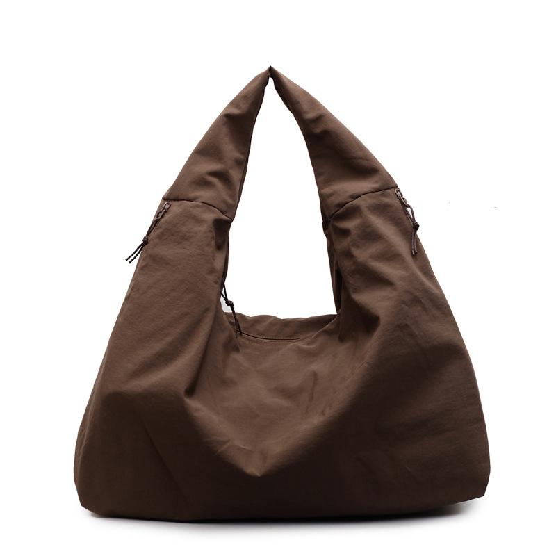 Chic Nylon Tote Bag Multi-zippered Pocket Shoulder Bag Large Simple Solid Color Underarm Bag For Student Work, Everyday Use