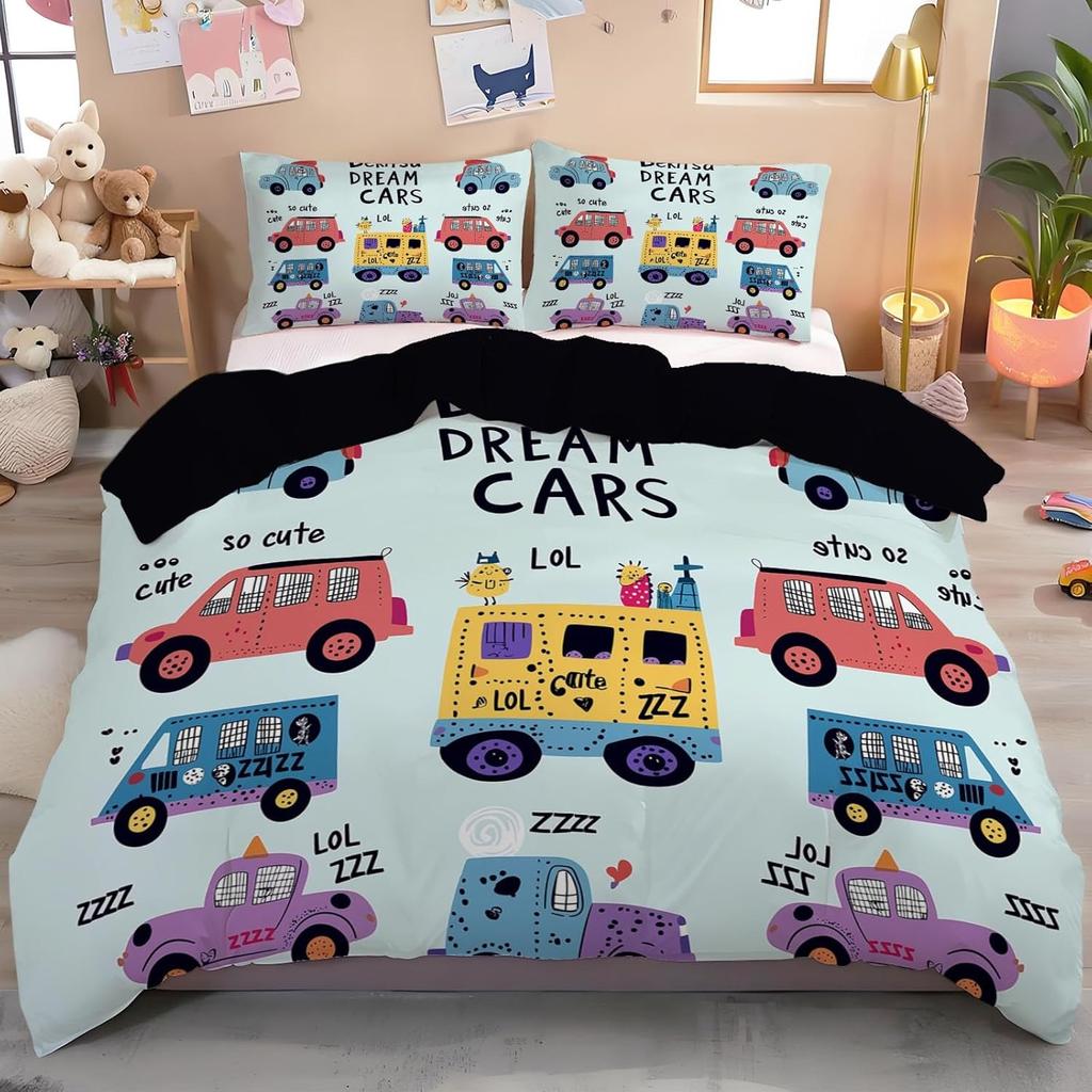Retro Style Black and White Motorcycle Bedding Set 2/3pcs, Teen and Adult Duvet Cover and Pillowcases, Boys and Girls Gift