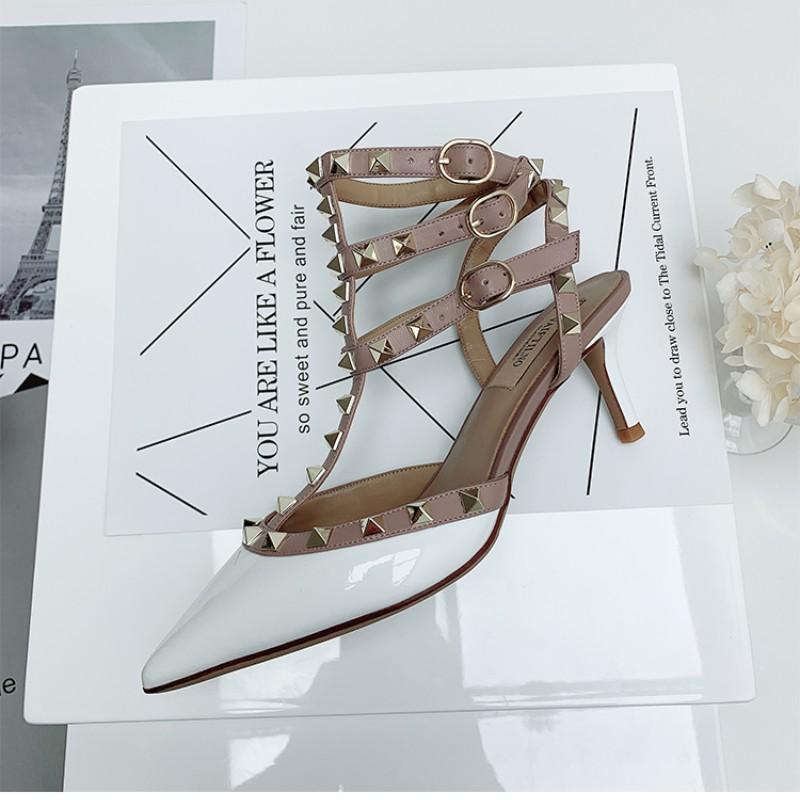 Genuine Leather Summer Women's Gladiator Sandals 2024 New Star Style Luxury Brand Rivet High Heels Designer Women's Pumps 33-41