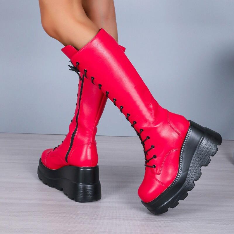 Muffin Platform Martin Boots Autumn and Winter New Side Zipper Wedge Heel High Boots Women