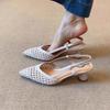 Elegant Woven Hollow Pointed High Heels Retro Soft Sole Versatile Breathable Thick Heel Summer Bag Head Sandals~