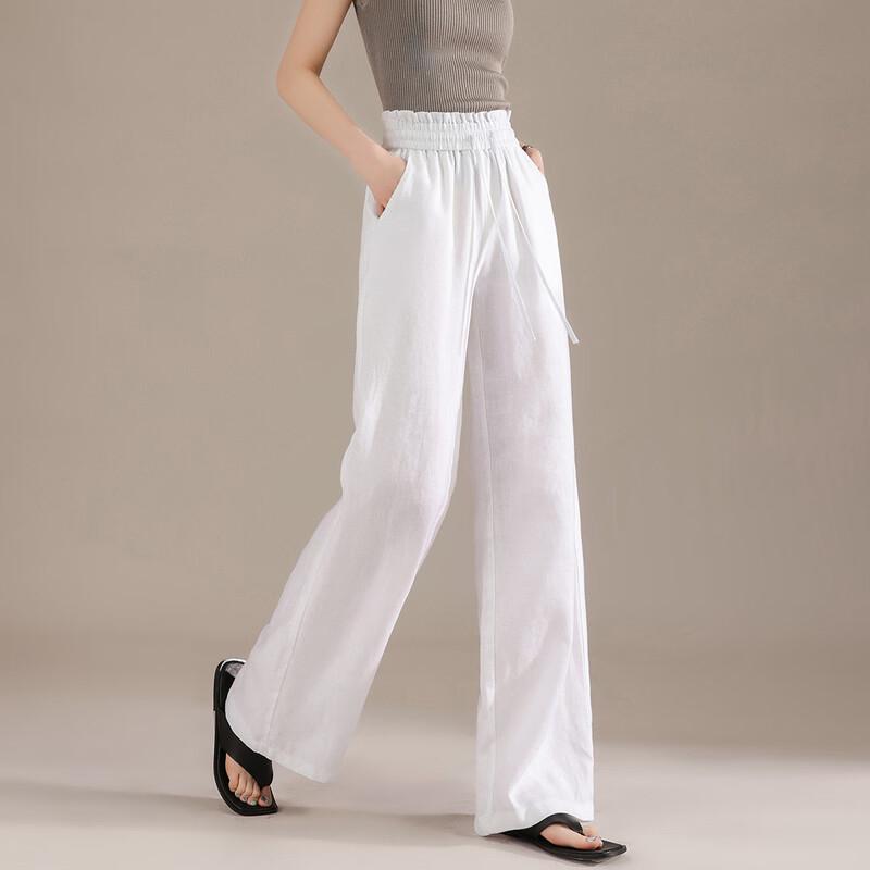 RAIN.CUN Women's Premium Linen Drawstring Wide-Leg Pants