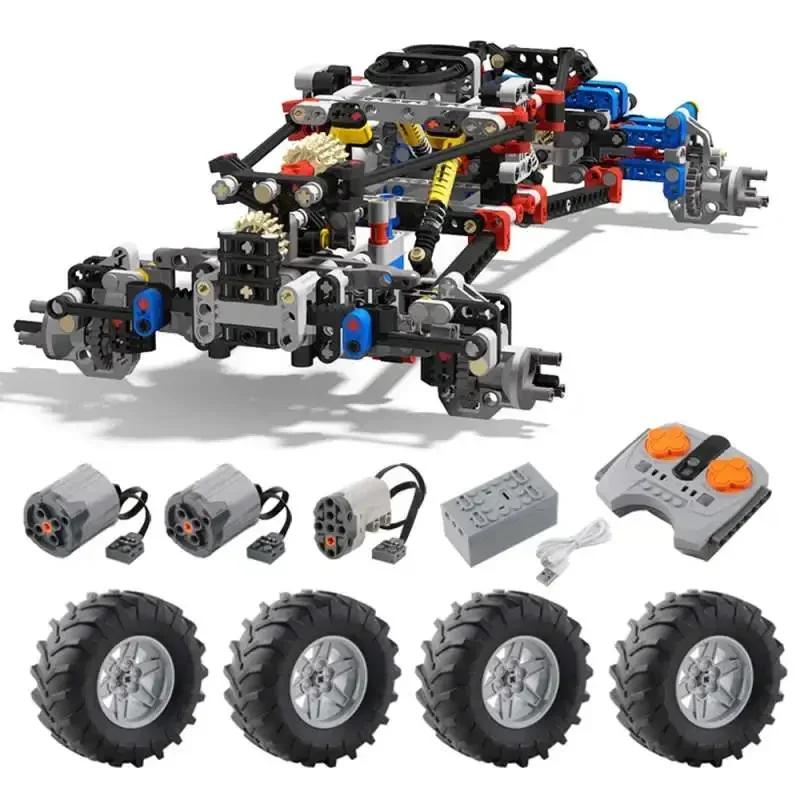 4WD RC Car Chassis Climbing Vehicle Model Building Blocks Compatible Motor Power Function With Suspension Shocks Assembly Bricks