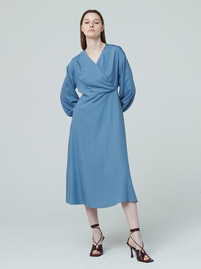 Nub Wrap Flare Dress - Sky Blue