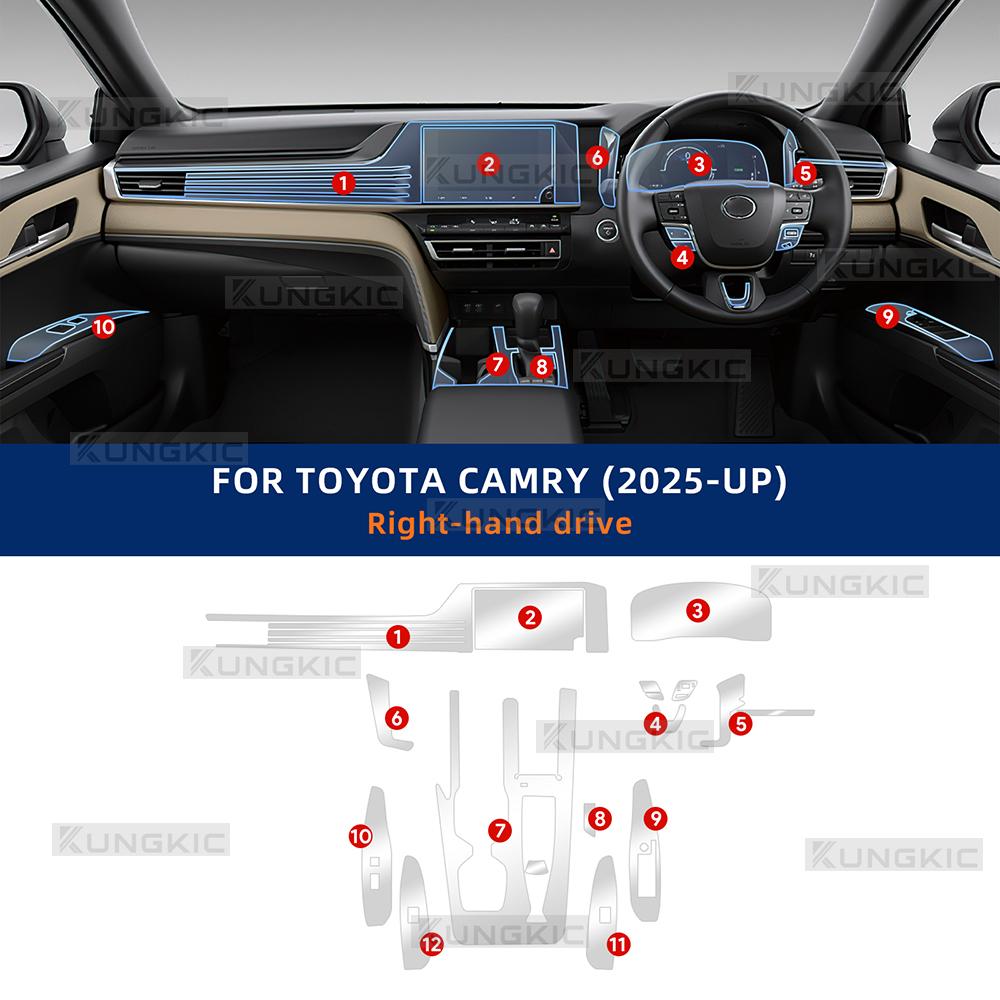 PPF Schutzfolie Zubehör Innen Transparentes TPU für Toyota Camry XV80 2025 2026 Navigation Schaltpanel Mittelkonsole