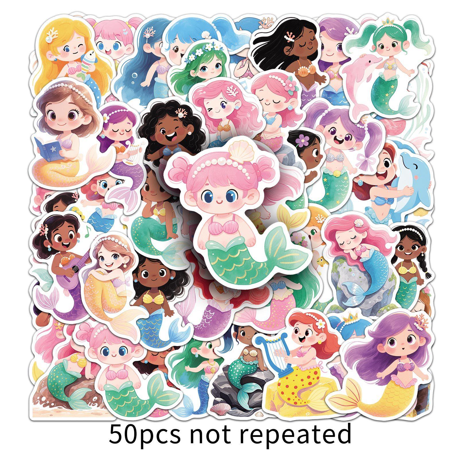 

50 Мультяшных наклеек «Русалочка», милые детские награды, креативные декоративные наклейки для стакана с водой, мобильного телефона, ручные указатели, канцелярские наклейки