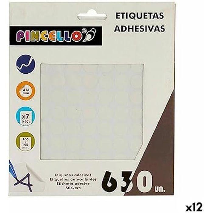 Étiquettes adhésives - PINCELLO - Ø 13 mm - Blanc - 12 Unités - Multicolore