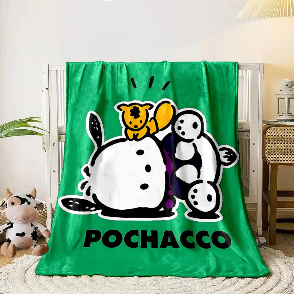Cartoon dog lying down with a yellow squirrel on its belly, green background. for all seasons blanket lunch break throw gift 80cm x 120cm