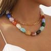 2Pcs/Set Stone Colorful Resin Necklace Bead Clavicle Chain Creative Stone Beads Short Choker  Girls