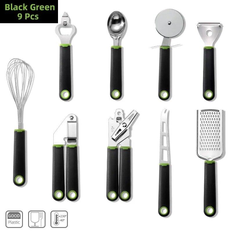 

9 шт., многофункциональные кухонные инструменты из нержавеющей стали, овощечистка, консервный нож, нож для пиццы, терка, кухонные аксессуары, набор кухонных гаджетов
