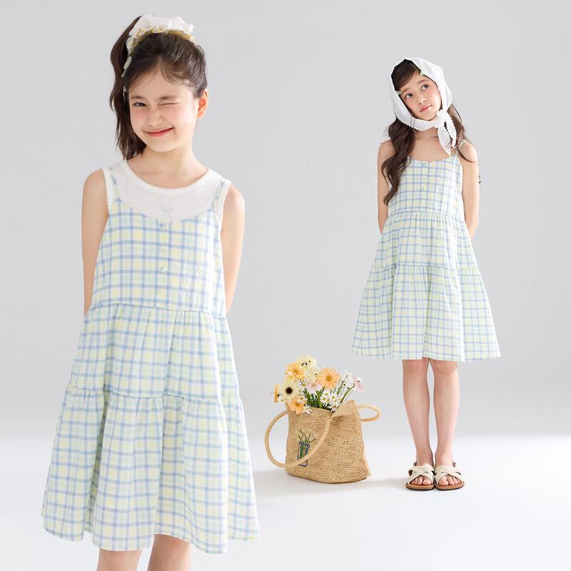 Mucmukn Girls  Plaid Bubble Cotton Sweet Suspender Dress 160 cm