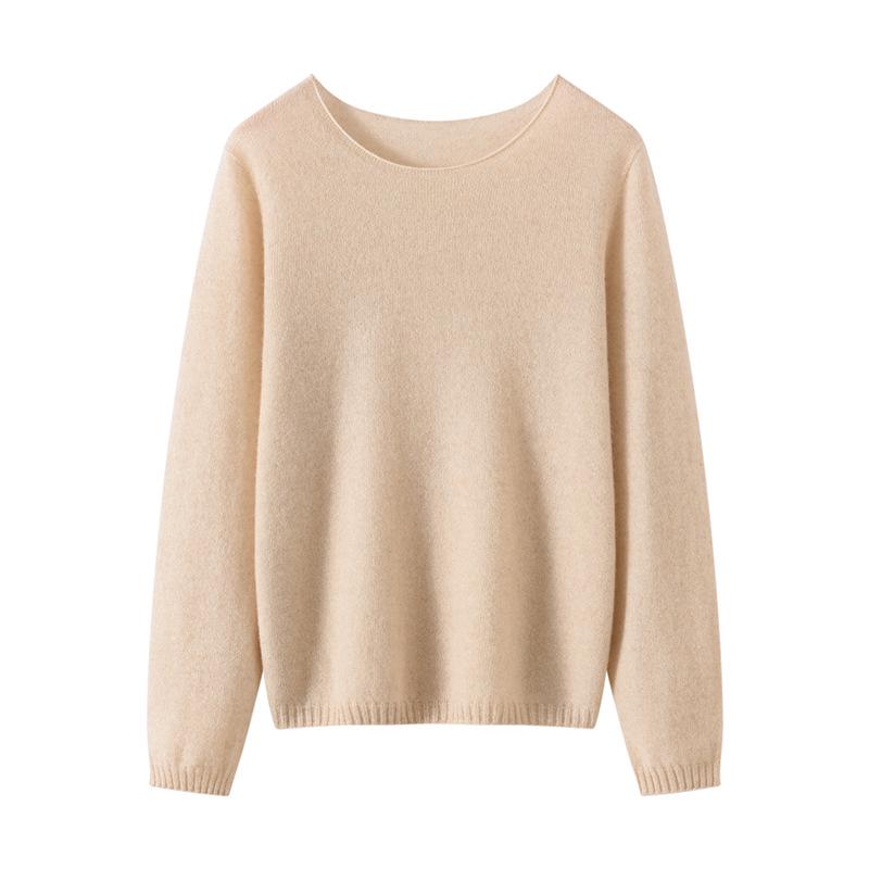 Lekasha Women's Cashmere Round Neck Sweater - Solid Color Knit Pullover