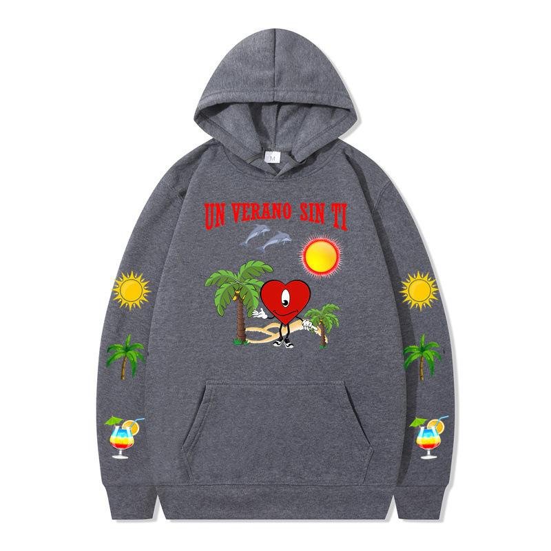

New un verano sin ti bad bunny anime fashion men s casual hooded sweater XXXL темно-сірий