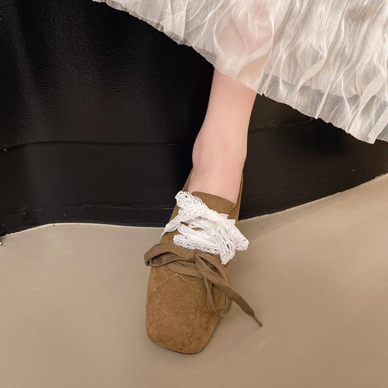 

Модные кружевные туфли 2025 Весна и Осень Корейская версия Ретро Универсальные женские туфли 40 темные хаки