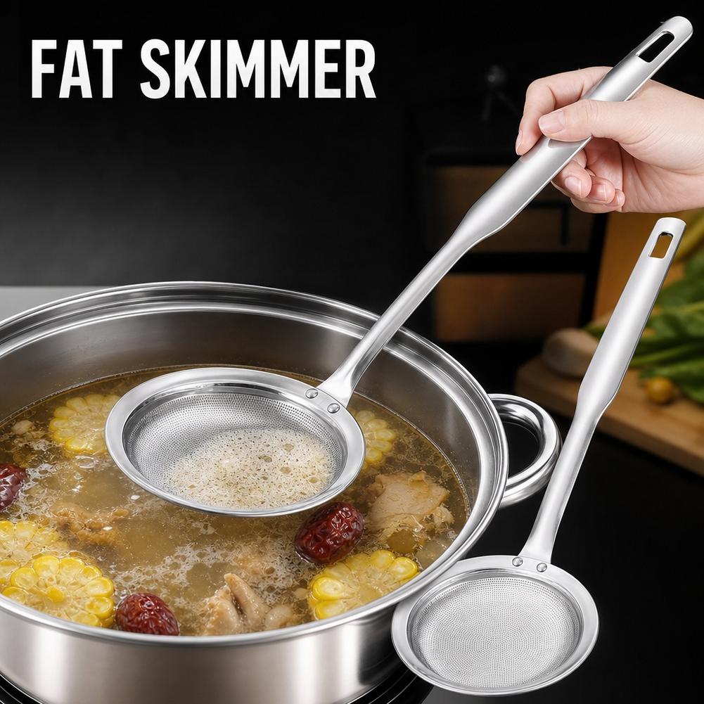 316 Stainless Steel Fat Skimmer Spoon Fine Mesh Grease Foam Removing Oil Dregs Fishing Percolator Fried Food Net Strainer