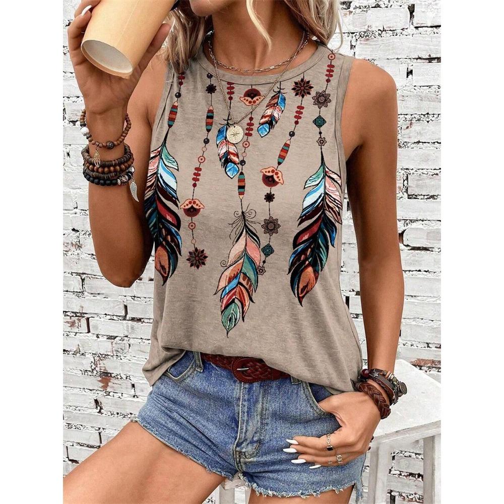 New Ethnic Style Tank Tops Dream Catcher 3D Print Women O-Neck Elegant Vest Off Shoulder Y2k Sleeveless Camisole Woman Clothing