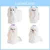 Adorable Resin Maltese Dog Figurine With Pink Bow Miniature Desk Decor