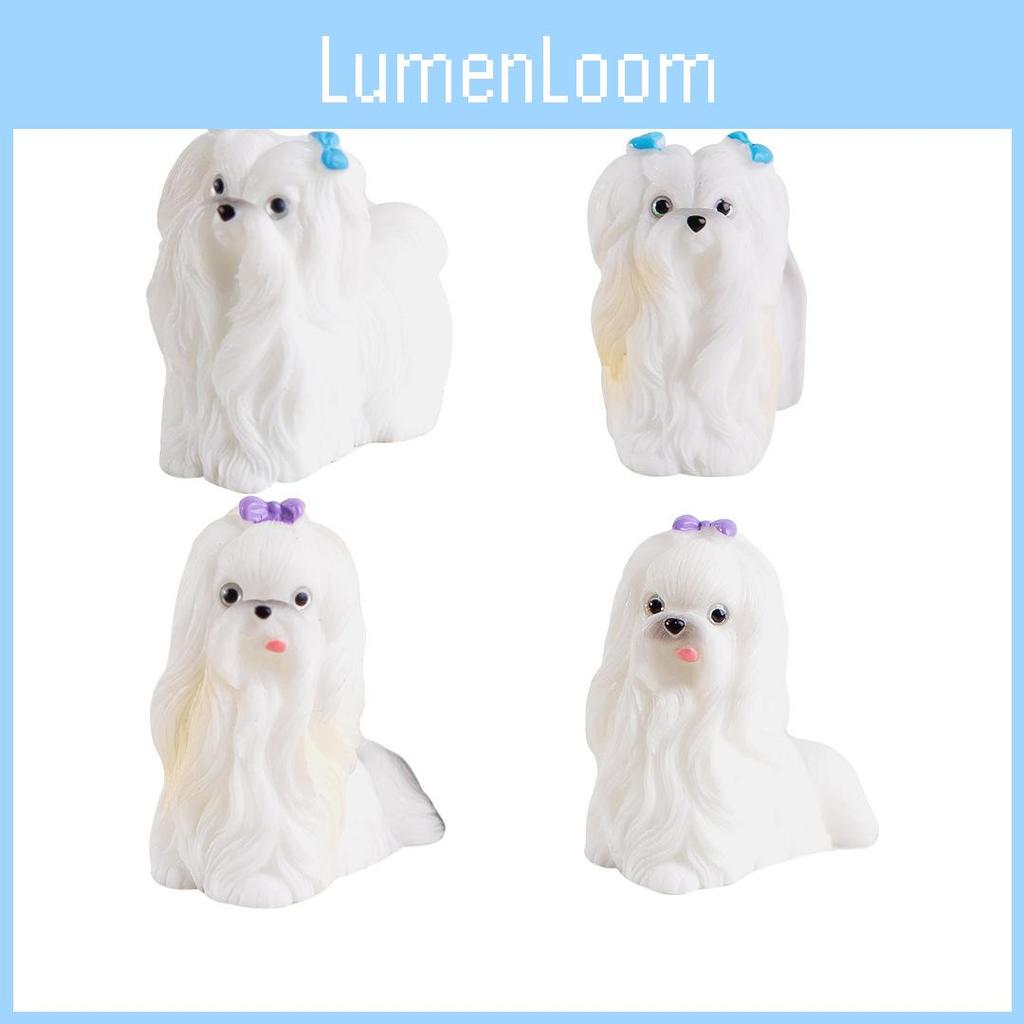 Adorable Resin Maltese Dog Figurine With Pink Bow Miniature Desk Decor