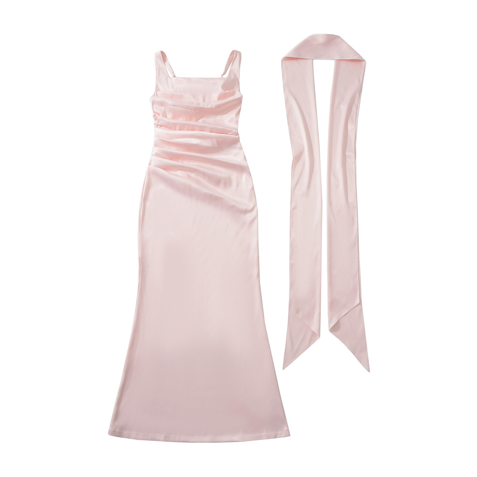 2026 Retro Square Neck Pleated Long Dress with Boning and Open Back Medium