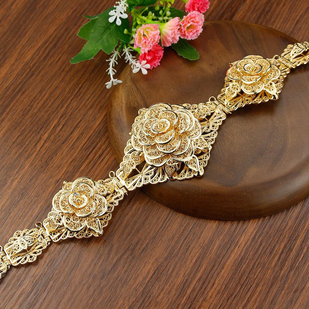 Gold Color Chic Flower Belt For Women Metal Chain Adjustable Length Wedding Jewelry