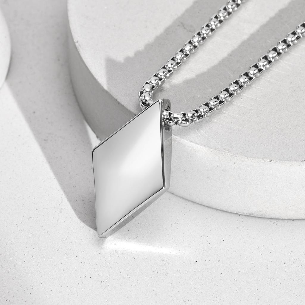 Rhombus Man Necklace Stainless Steel Jewelry Pendant With Adjustable Box Chain Collar Father Boyfriend Valentine's Day Gift