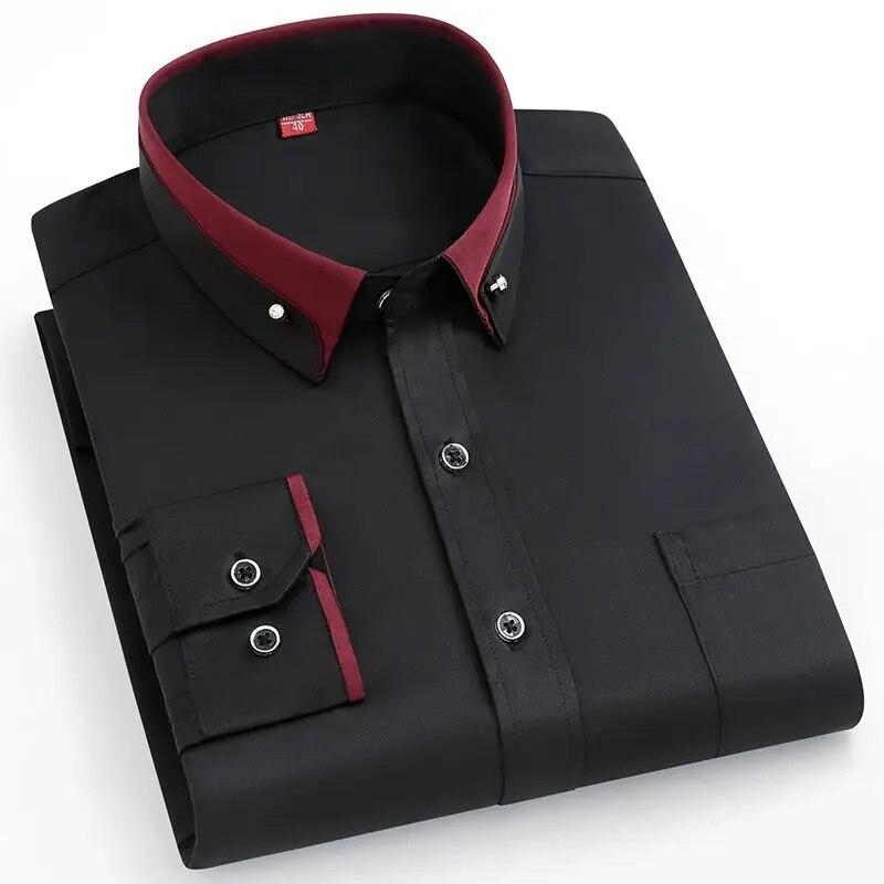 Herrenhemden Businesshemd Casual Stehkragen Übergröße Hemd XXXL black