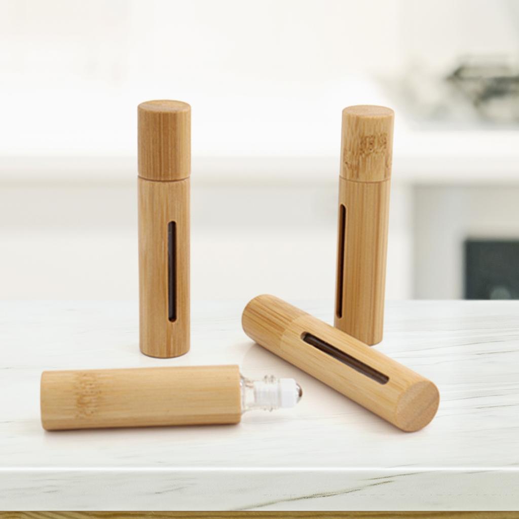 Bouteille Roll-on en Bois de Bambou Naturel 3/5/10ml Avec Fenêtre Sous-bouteille Huiles Essentielles Bouteille Roller Parfums Bouteille Rechargeable