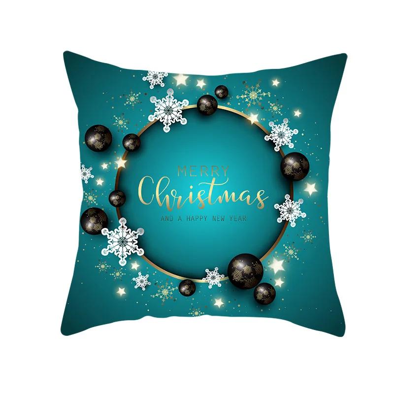2022 Happy New Year Home Party Decor Cushion Cover Christmas Blue Snowflake Cartoon Printed Pillow Cover Xmas Pillowcase 45x45cm