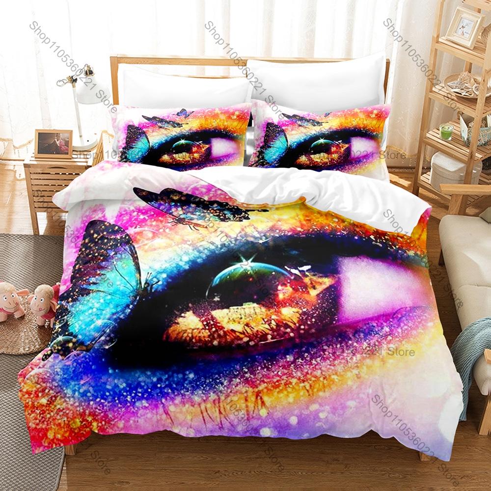 Ins Eyeballs Eye Bedding Set Duvet Cover + 2 Pillowcases Retro Weird Surreal Eye Graphic Indie Aesthetic Bedroom Decor